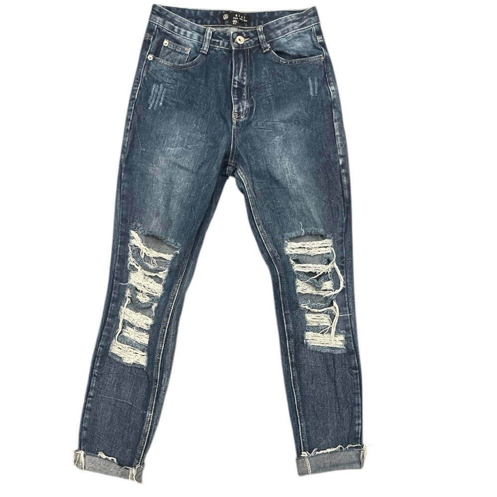 RIOT Rigid High Rise SZ 4 faded blue distressed raw hem skinny Jean
